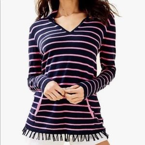 LILLY PULITZER Crestwood Sweater Pink/Navy Maritime Stripe, Sz M